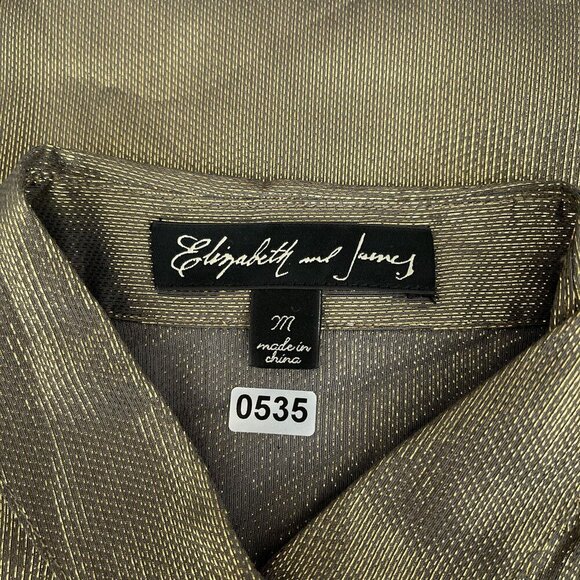 Elizabeth and James Metallic Gold Button-Down Shirt Cotton Silk Blend* Womens M - Picture 5 of 10